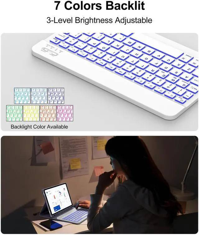 Alt view image 5 of 5 - Keyboard Case for Samsung Galaxy Tab A9 Plus 11 Inch 2023 Protector Case with Backlit Key Board, for Samsung Tablet Keyboard A9+ Folio with Pen Holder, Wireless Keypad with Colors Backlight, Lavender