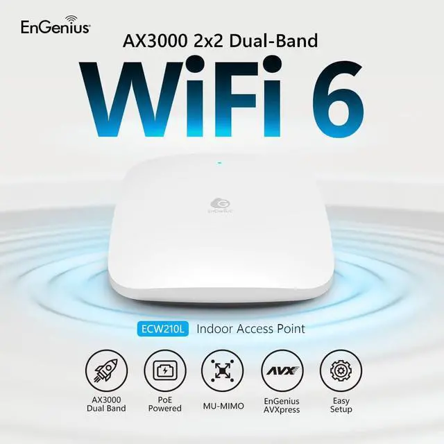 Alt view image 3 of 5 - EnGenius Cloud Managed Wi-Fi 6 Lite Indoor 2x2 Access Point Supports high Performance speeds up to 574 Mbps (2.4 GHz) and 2400 Mbps (5 GHz) (Wi-Fi 6 2x2) ECW210L