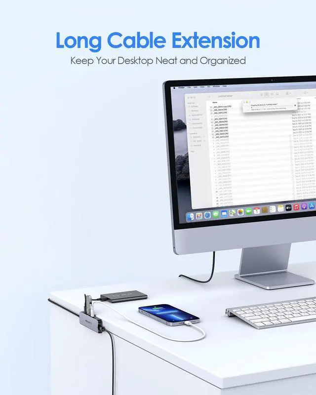 Alt view image 4 of 5 - LENTION USB C Hub, 2FT Long Cable Multiport Adapter, 4 USB3.0 Ports (USB-C Type, 5Gpbs), Powered Port,Compatible MacBook Pro, iMac, iPad Pro, iPhone 15/15 Pro, and More (CE31,Space Gray)