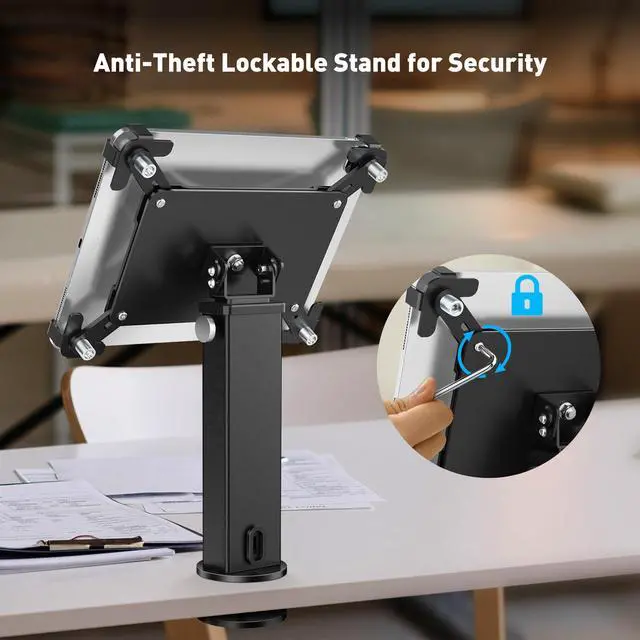 Alt view image 2 of 5 - AboveTEK iPad Desk Grommet Mount, Adjustable Tablet Desk Mount with 360° Rotation & 180° Tilt, Fits 9.7"-13" Tablets, Anti-Theft iPad Stand, Heavy-Duty Aluminum Tablet Stand, Perfect for Work (Black)