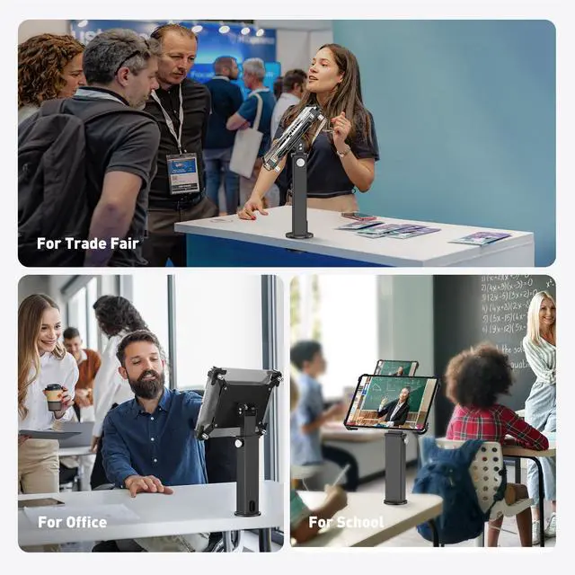 Alt view image 3 of 5 - AboveTEK iPad Desk Grommet Mount, Adjustable Tablet Desk Mount with 360° Rotation & 180° Tilt, Fits 9.7"-13" Tablets, Anti-Theft iPad Stand, Heavy-Duty Aluminum Tablet Stand, Perfect for Work (Black)