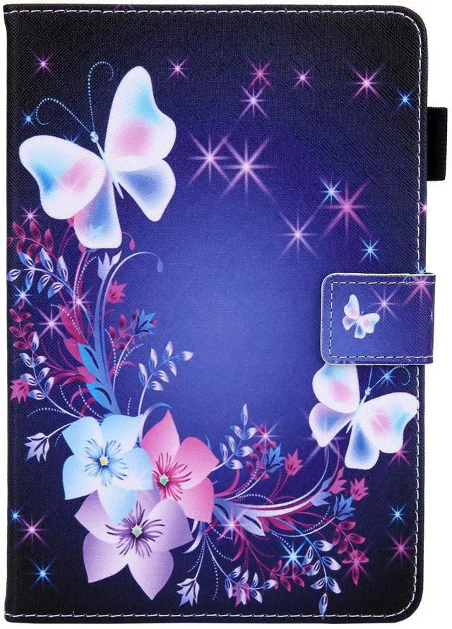 Alt view image 3 of 5 - UUcovers for Amazon Kindle Fire HD 8 Tablet Case 8th/7th/6th Generation 2016/2017/2018 Release with Stand/Pencil Holder/Pocket [Auto Wake/Sleep] Magnetic Smart PU Leather Cover,Purple Flower Butterfly