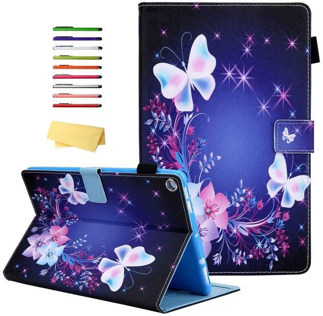 Main image of UUcovers for Amazon Kindle Fire HD 8 Tablet Case 8th/7th/6th Generation 2016/2017/2018 Release with Stand/Pencil Holder/Pocket [Auto Wake/Sleep] Magnetic Smart PU Leather Cover,Purple Flower Butterfly
