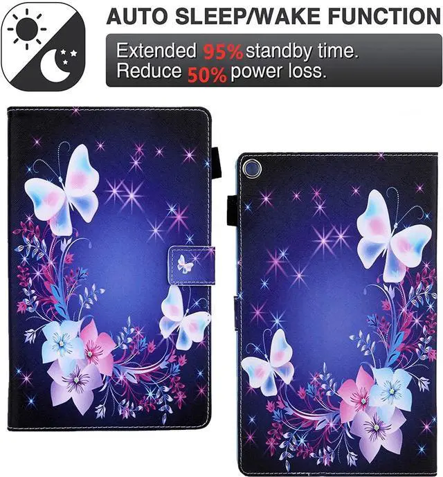Alt view image 5 of 5 - UUcovers for Amazon Kindle Fire HD 8 Tablet Case 8th/7th/6th Generation 2016/2017/2018 Release with Stand/Pencil Holder/Pocket [Auto Wake/Sleep] Magnetic Smart PU Leather Cover,Purple Flower Butterfly