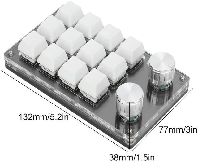 Alt view image 4 of 5 - Ejoyous Macro Keyboard, One Handed Macro Mechanical Gaming Keypad 12 Key Programmable Keyboard with Knob for Office Games Compatible with Vista (Black White)