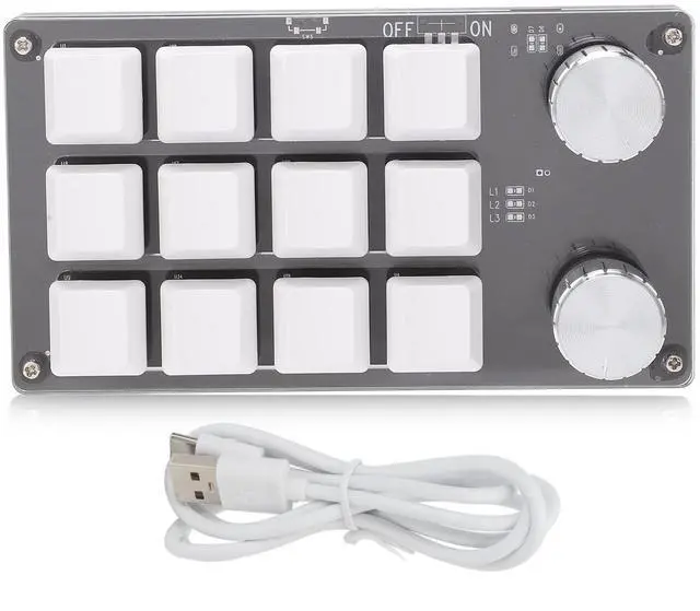 Alt view image 5 of 5 - Ejoyous Macro Keyboard, One Handed Macro Mechanical Gaming Keypad 12 Key Programmable Keyboard with Knob for Office Games Compatible with Vista (Black White)