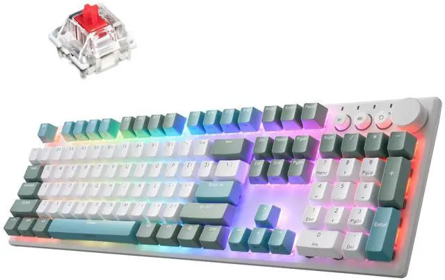 Main image of iRocks K74R Wireless RGB Illuminated Mechanical Gaming Keyboard, Hot-Swappable Switches, Easy-Clean Floating Design, PBT 107 Keys NKRO, Detachable USB-C Cable - Island Blue (Red Switches)