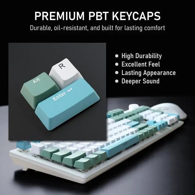Alt view image 5 of 5 - iRocks K74R Wireless RGB Illuminated Mechanical Gaming Keyboard, Hot-Swappable Switches, Easy-Clean Floating Design, PBT 107 Keys NKRO, Detachable USB-C Cable - Island Blue (Red Switches)