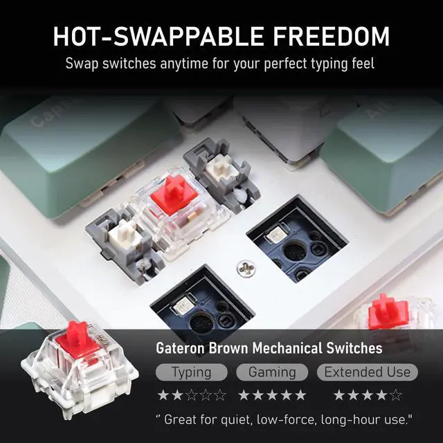 Alt view image 4 of 5 - iRocks K74R Wireless RGB Illuminated Mechanical Gaming Keyboard, Hot-Swappable Switches, Easy-Clean Floating Design, PBT 107 Keys NKRO, Detachable USB-C Cable - Island Blue (Red Switches)