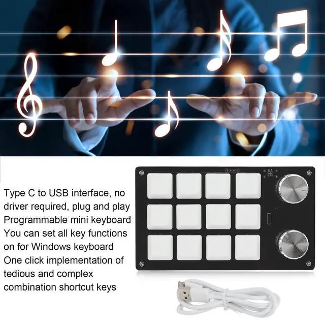 Alt view image 2 of 5 - Ejoyous Macro Keyboard, One Handed Macro Mechanical Gaming Keypad 12 Key Programmable Keyboard with Knob for Office Games Compatible with Vista (Black White)