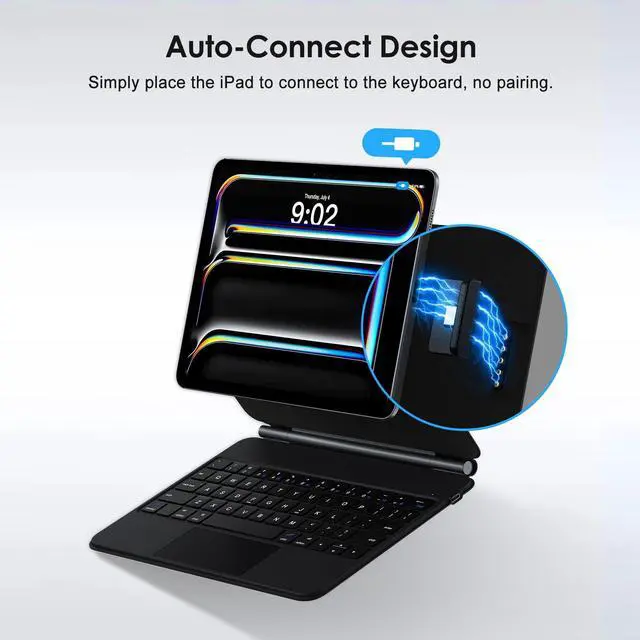 Alt view image 4 of 5 - runelk Keyboard Case for iPad Pro 11-inch (M4) 2024, Auto-Connect Design & No Charging Required, Magic-Style Magnetic Keyboard Case with Multi-Touch Trackpad, Compatible with iPad Pro 11(5th Gen)