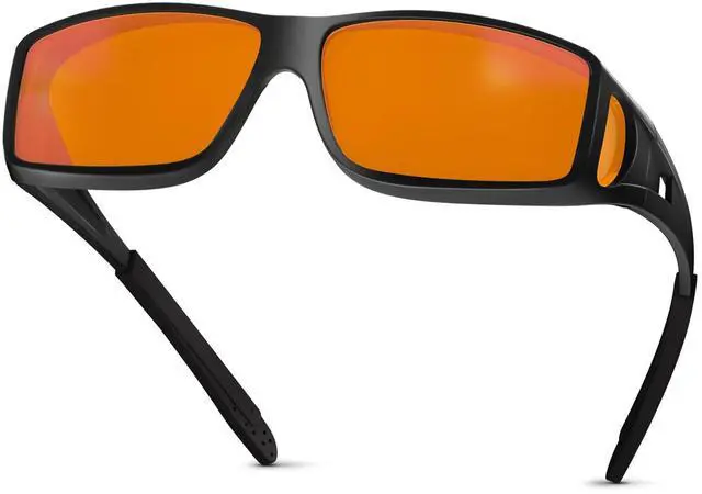 Main image of FIONOFY Fit Over 100% Blue Light Blocking Glasses for Sleep - Amber Nighttime Eyewear, Wraparound Sleep Glasses, Anti-Blue Blocking Computer Gaming Glasses for Men Women, Black