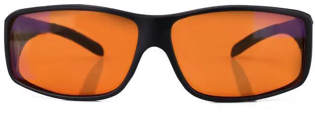 Alt view image 2 of 5 - FIONOFY Fit Over 100% Blue Light Blocking Glasses for Sleep - Amber Nighttime Eyewear, Wraparound Sleep Glasses, Anti-Blue Blocking Computer Gaming Glasses for Men Women, Black