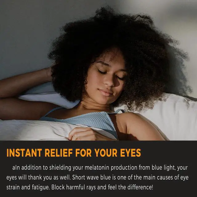 Alt view image 5 of 5 - FIONOFY Fit Over 100% Blue Light Blocking Glasses for Sleep - Amber Nighttime Eyewear, Wraparound Sleep Glasses, Anti-Blue Blocking Computer Gaming Glasses for Men Women, Black