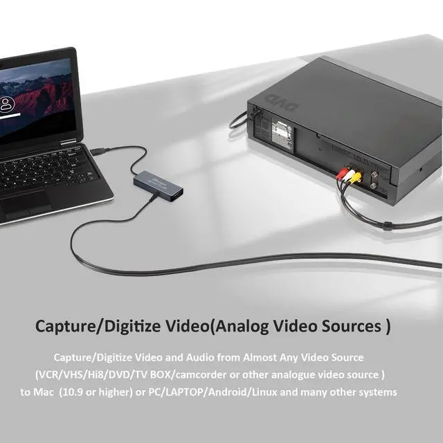 Alt view image 3 of 5 - USB Video Capture Card for VHS/HDMI/AV/RCA - Analog to Digital Video Converter - VHS to Digital/USB/RCA Converter - Compatible with Mac/Windows/Linux