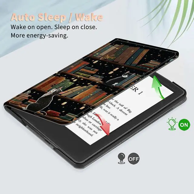 Alt view image 4 of 5 - Cat Library Case for All-New Kindle Fire HD 8 and Fire HD 8 Plus Tablet (2024/2022/2020 Released 14th/12th/10th Gen), PU Leather Folding Stand Slim Case with Auto Sleep/Wake