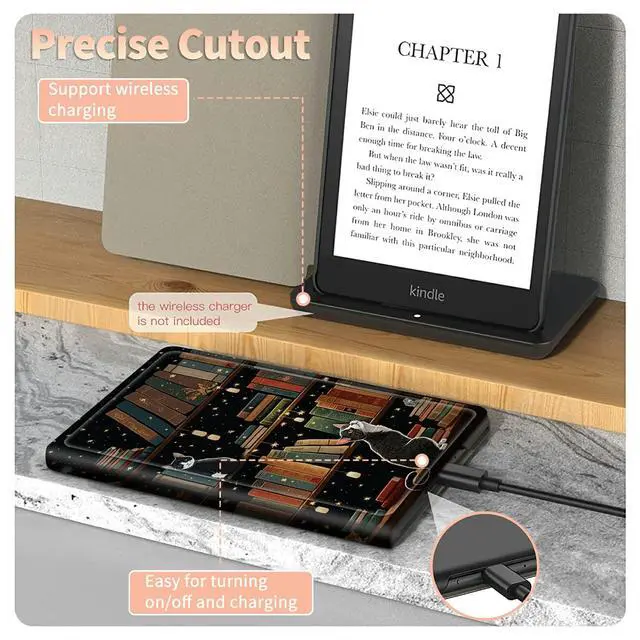 Alt view image 5 of 5 - Cat Library Case for All-New Kindle Fire HD 8 and Fire HD 8 Plus Tablet (2024/2022/2020 Released 14th/12th/10th Gen), PU Leather Folding Stand Slim Case with Auto Sleep/Wake