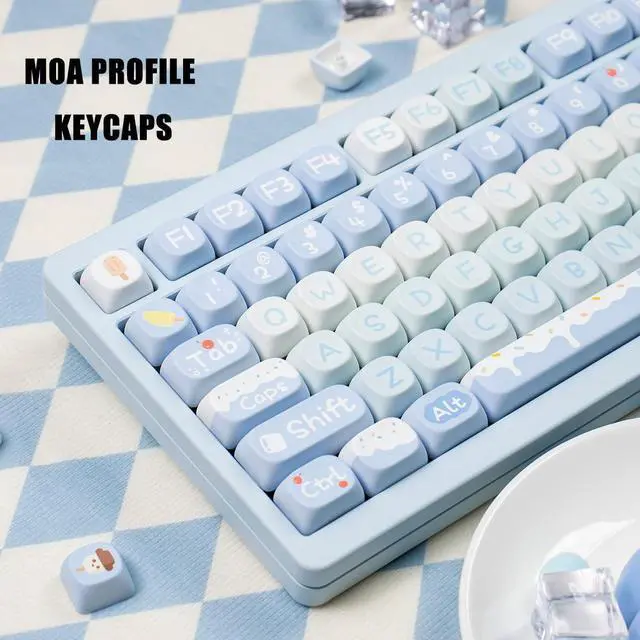 Alt view image 4 of 5 - Sumgsn Round Moa Profile Keycaps-140 Keys Cute Blue PBT Keyboard Keycap Set for with Keycaps Puller for Cherry MX Switches Mechanical Keyboard