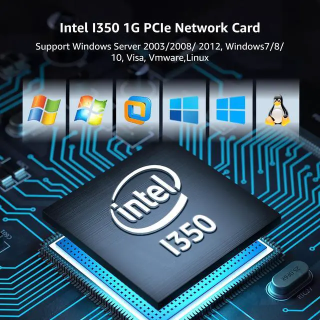 Alt view image 5 of 5 - 4 Port Gigabit Base-T Network Card, Intel I350 Controller, NICGIGA 4 Port 1G PCIe Ethernet Adapter, 4 x 1Gbe RJ45 Port NIC Card, Windows10/11/Windows Server/Linux
