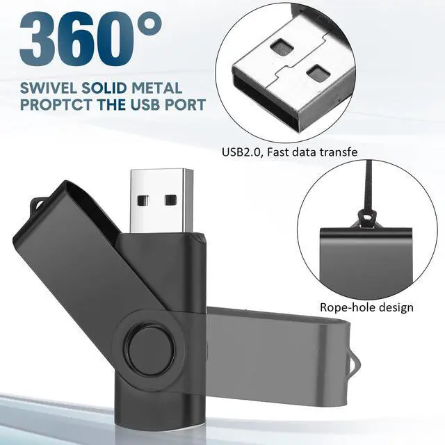 Alt view image 4 of 5 - Aoriher 50 Pack USB 2.0 Flash Drives Bulk, Portable USB Thumb Drives with Lanyards, Swivel Flash Drives Thumb Drives for Office School Data Storage (Black, 2GB)