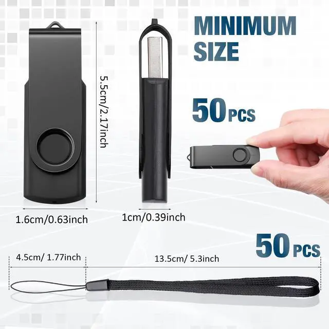 Alt view image 2 of 5 - Aoriher 50 Pack USB 2.0 Flash Drives Bulk, Portable USB Thumb Drives with Lanyards, Swivel Flash Drives Thumb Drives for Office School Data Storage (Black, 2GB)