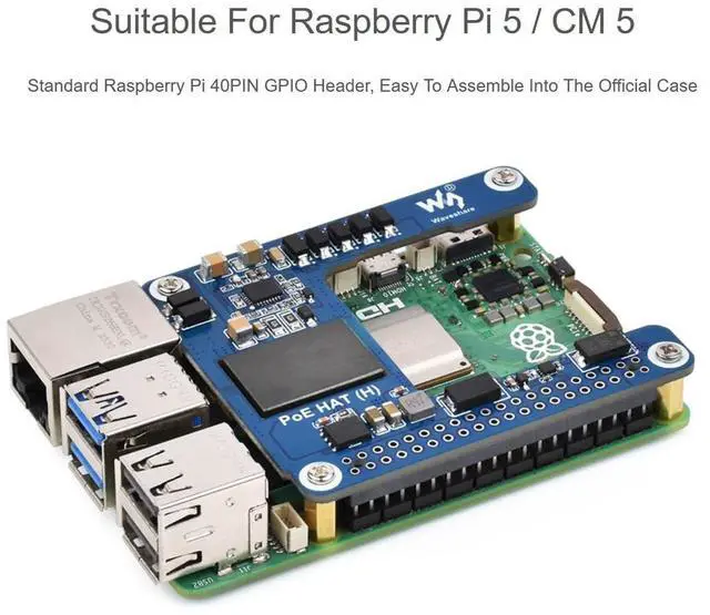 Alt view image 3 of 5 - Power Over Ethernet (PoE) HAT for Raspberry Pi 5 / CM5, 802.3af/at PoE Network Standard, 5V 5A Output, Isolated Switched-Mode Power Supply, Compatible with Pi5 Official Case and Active Cooler