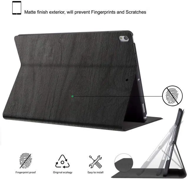 Alt view image 5 of 5 - DuraSafe Cases for iPad PRO 10.5 Inch 2017 Air 10.5 3rd Generation 2019 [ Air 3 ] A1701 A2152 A2123 MQF12LL/A MQEY2LL/A MQF22LL/A Profile & Adjustable Viewing Angle Stand Wooden Texture Cover - Black