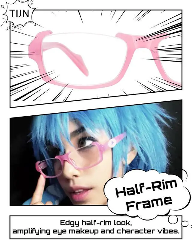 Alt view image 2 of 5 - TIJN Blue Light Blocking Glasses  Halloween Cosplay Eyewear for Anime Girl & Costume Party,Semi-Rimless Rectangle Frame,AL02