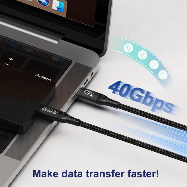 Alt view image 3 of 5 - ZIKNYDO 40Gbps for Thunderbolt 4 Cable 6.6FT/2m, USB 4 Data Cable, 8K/4K USB C Display, 240W Charging Thunderbolt Cable, for Thunderbolt 3, iPhone 16 Series, SSD, MacBook, eGPU, Monitors, Laptops