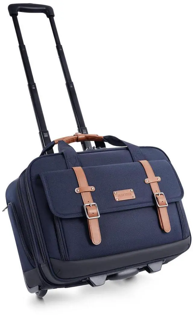 Main image of Rolling Laptop Bag for Men and Women, 17 Inch Roller Computer Briefcase, Underseat Carry On Luggage Suitcase with Wheels, Waterproof 2 Wheeled Case for Work, Travel, College, Mobile Office Bag, Navy
