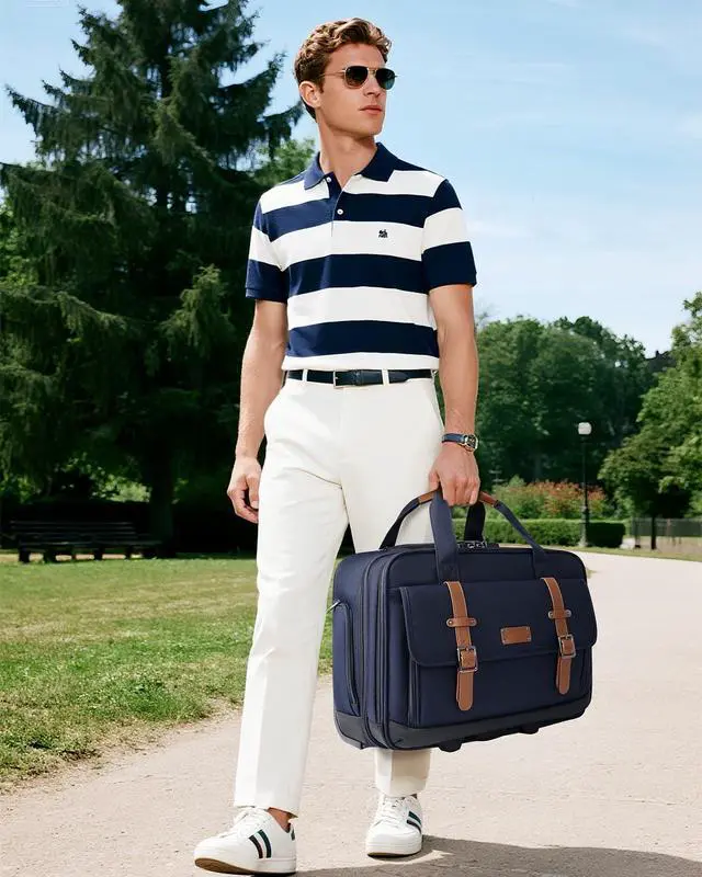 Alt view image 3 of 5 - Rolling Laptop Bag for Men and Women, 17 Inch Roller Computer Briefcase, Underseat Carry On Luggage Suitcase with Wheels, Waterproof 2 Wheeled Case for Work, Travel, College, Mobile Office Bag, Navy