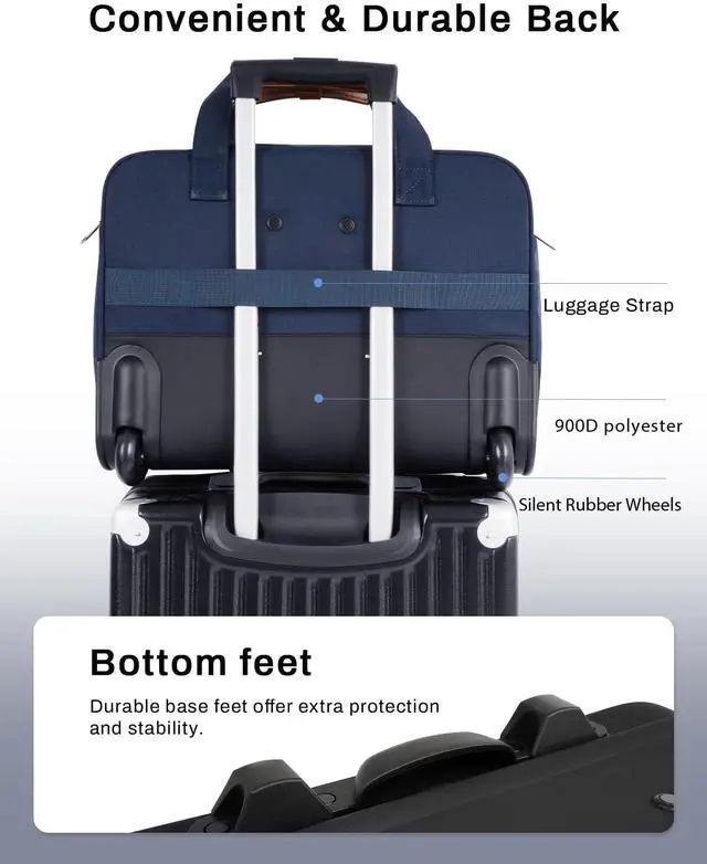 Alt view image 5 of 5 - Rolling Laptop Bag for Men and Women, 17 Inch Roller Computer Briefcase, Underseat Carry On Luggage Suitcase with Wheels, Waterproof 2 Wheeled Case for Work, Travel, College, Mobile Office Bag, Navy