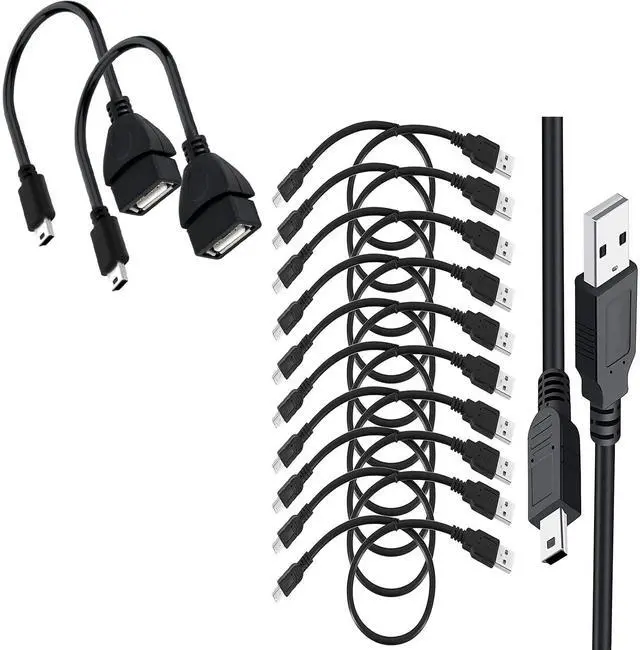 Main image of SaiTech IT 2 Pack Mini USB 2.0 OTG Cable 15cm Bundle with 10 Pack USB 2.0 A to Mini 5 pin B Cable for External HDDS/Camera/Card Readers/ MP3 Player 35cm -Black