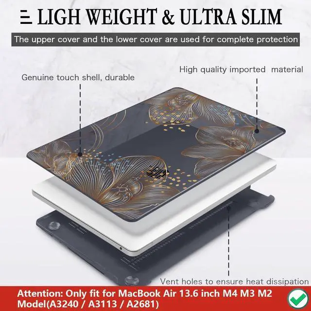 Alt view image 4 of 5 - CISSOOK Gorgeous Flower Case for MacBook Air 13.6 inch M4 M3 M2 2025 2024 2022 Release, Hard Shell Case with Keyboard Cover +Screen Protector for MacBook Air 13 inch A3240 A3113 A2681