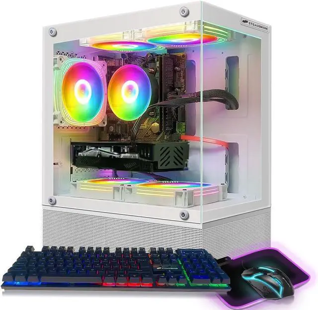 Main image of STGAubron Gaming PC Desktop, Intel 10th Gen G5905 3.5G, Radeon RX 580 16G, 16G DDR4, 1TB SSD, WiFi, BT 5.0, RGB Fan x5, Windows 11 Home