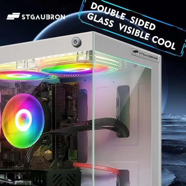 Alt view image 3 of 5 - STGAubron Gaming PC Desktop, Intel 10th Gen G5905 3.5G, Radeon RX 580 16G, 16G DDR4, 1TB SSD, WiFi, BT 5.0, RGB Fan x5, Windows 11 Home