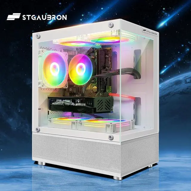 Alt view image 4 of 5 - STGAubron Gaming PC Desktop, Intel 10th Gen G5905 3.5G, Radeon RX 580 16G, 16G DDR4, 1TB SSD, WiFi, BT 5.0, RGB Fan x5, Windows 11 Home