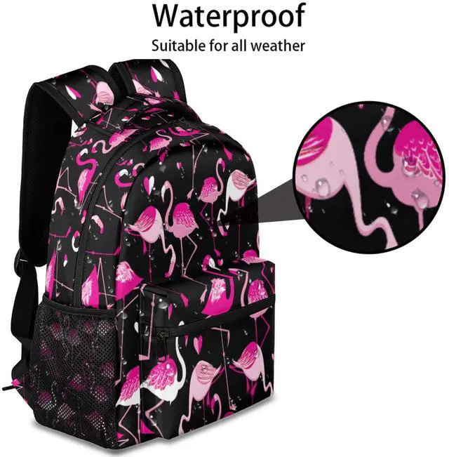 Alt view image 4 of 5 - Backpacks Boys Girls, Kawaii Pink Flamingo Lightweight School Backpack Laptop College Bookbag, Travel Casual Daypack, Hiking Camping Computer Rucksack