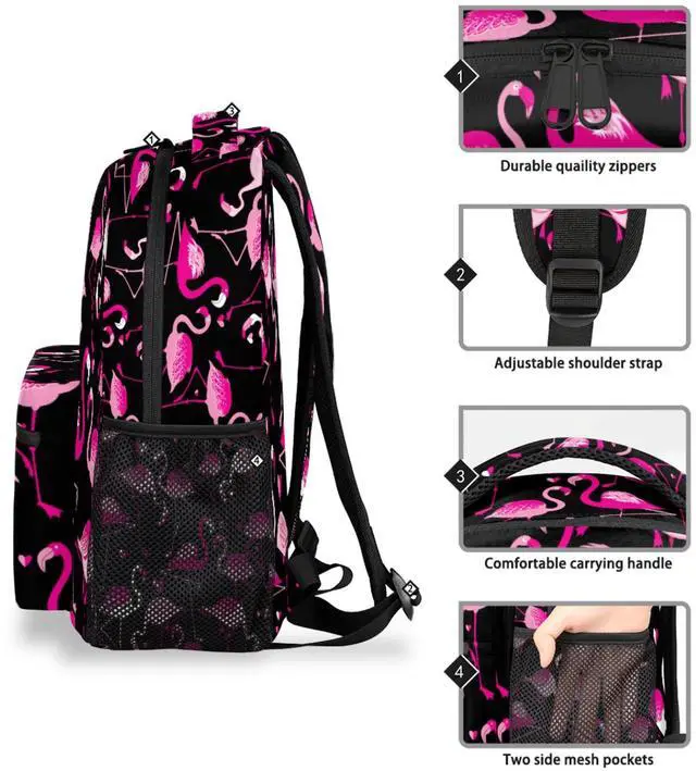 Alt view image 5 of 5 - Backpacks Boys Girls, Kawaii Pink Flamingo Lightweight School Backpack Laptop College Bookbag, Travel Casual Daypack, Hiking Camping Computer Rucksack
