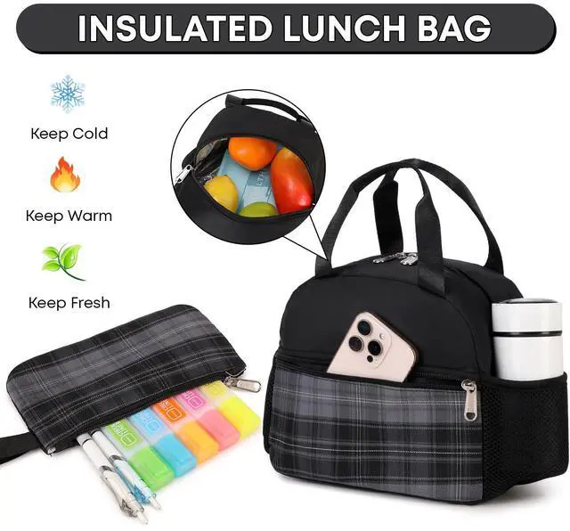 Alt view image 5 of 5 - qodbopack 3PCS Backpack For School Women College Middle High Teen Girls Student Bookbag Waterproof Laptop Bag Plaid Black