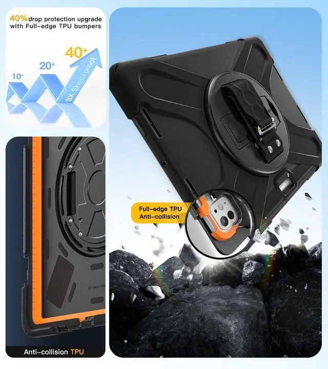 Alt view image 3 of 5 - BRAECN Case for iPad Pro 11 inch (M4) 2024 5th Gen, 4 Layers Heavy Duty Full-Body Protection Screen Protector Pencil Holder, 360° Rotating Handle Kickstand, Shoulder Strap Kids Friendly