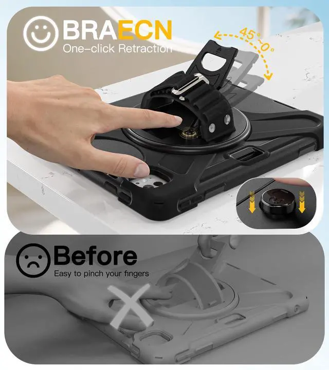 Alt view image 5 of 5 - BRAECN Case for iPad Pro 11 inch (M4) 2024 5th Gen, 4 Layers Heavy Duty Full-Body Protection Screen Protector Pencil Holder, 360° Rotating Handle Kickstand, Shoulder Strap Kids Friendly