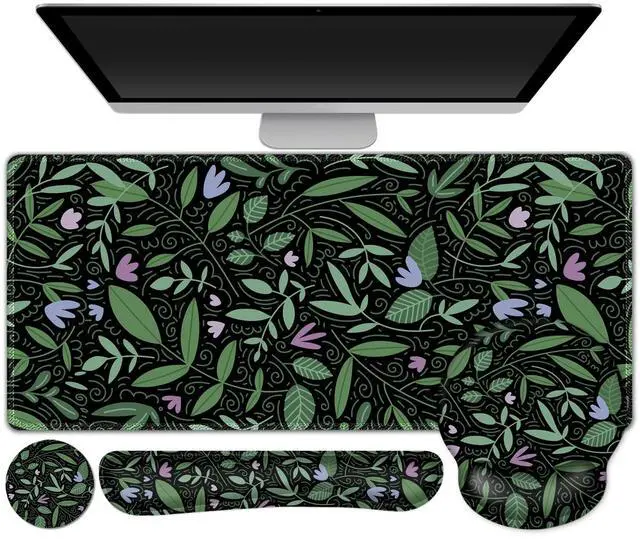 Main image of DINKY Keyboard Mouse Pad Set, Large Gaming Mousepad, Memory Foam Ergonomic Keyboard Wrist Rest Support, Extended Desk Mat Cushion pad for Office,Home, Green Leaves Plant