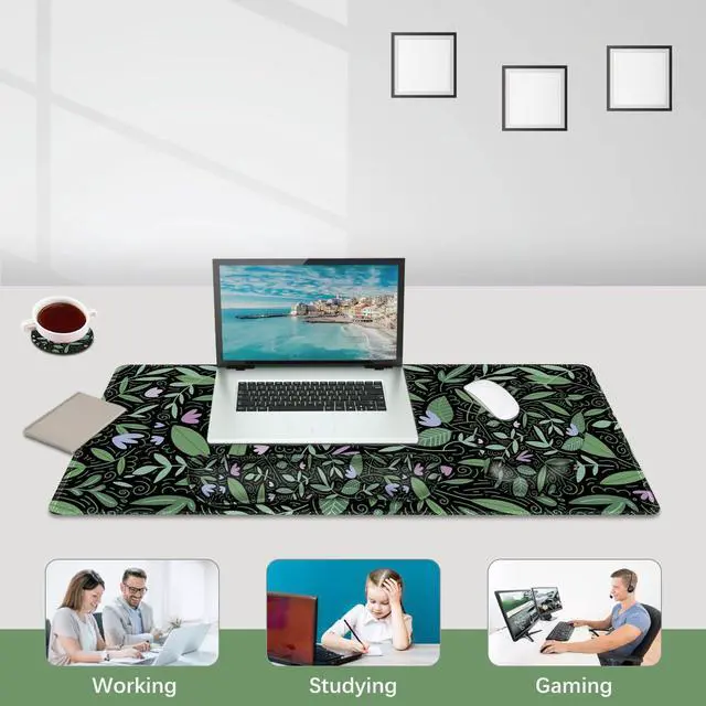 Alt view image 5 of 5 - DINKY Keyboard Mouse Pad Set, Large Gaming Mousepad, Memory Foam Ergonomic Keyboard Wrist Rest Support, Extended Desk Mat Cushion pad for Office,Home, Green Leaves Plant