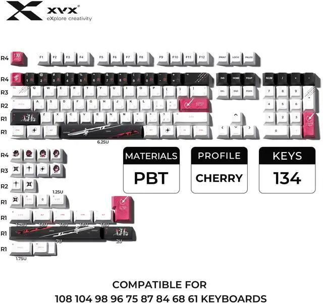 Alt view image 2 of 5 - Hkfos XVX Japanese Keycaps- Premiun PBT White Keyboard Keycaps, Dye Sublimation Bow Keycap Set with Cherry Profile,134 Keys Keycap Suitable for 60% 65% 75% 80% 100% Layout Mechanical Keyboard