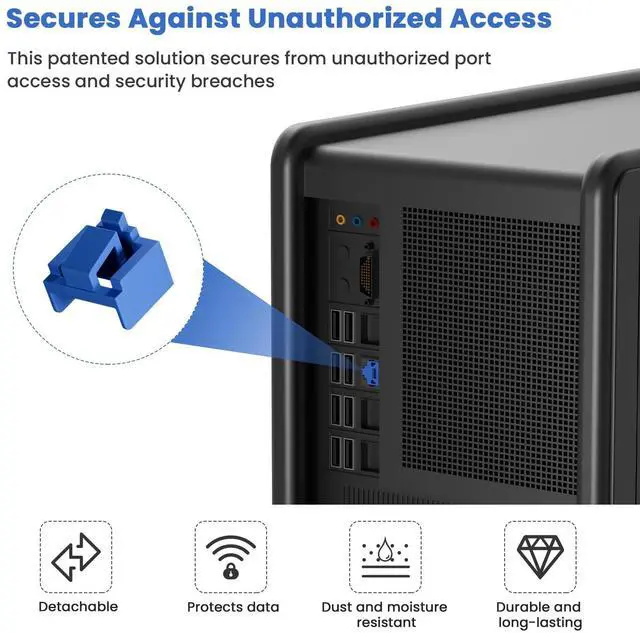 Alt view image 3 of 5 - NataLink 100 Pcs RJ45 Port Lock with 10 Key, Locking RJ45 Port/Dust Blocker, RJ45 Dust Cover Cap Female Port Plugs Protector, Compatible RJ45 Port Devices, Blue