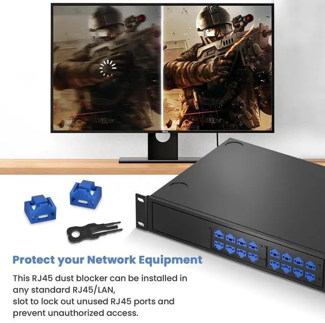 Alt view image 2 of 5 - NataLink 100 Pcs RJ45 Port Lock with 10 Key, Locking RJ45 Port/Dust Blocker, RJ45 Dust Cover Cap Female Port Plugs Protector, Compatible RJ45 Port Devices, Blue