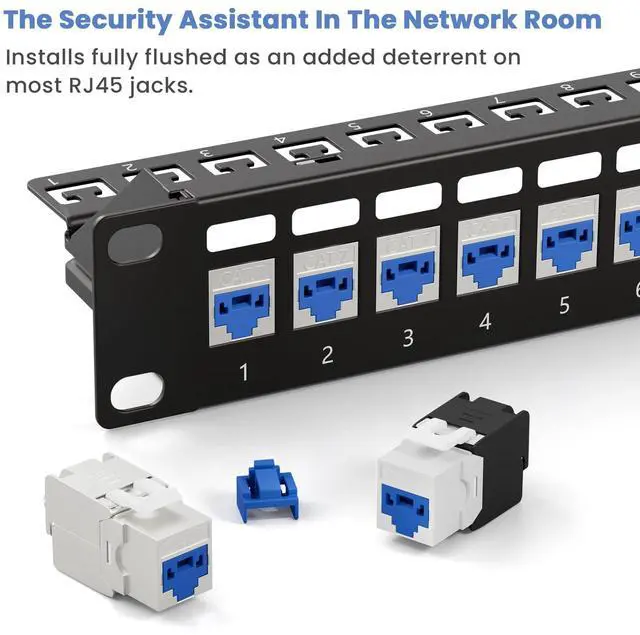 Alt view image 4 of 5 - NataLink 100 Pcs RJ45 Port Lock with 10 Key, Locking RJ45 Port/Dust Blocker, RJ45 Dust Cover Cap Female Port Plugs Protector, Compatible RJ45 Port Devices, Blue