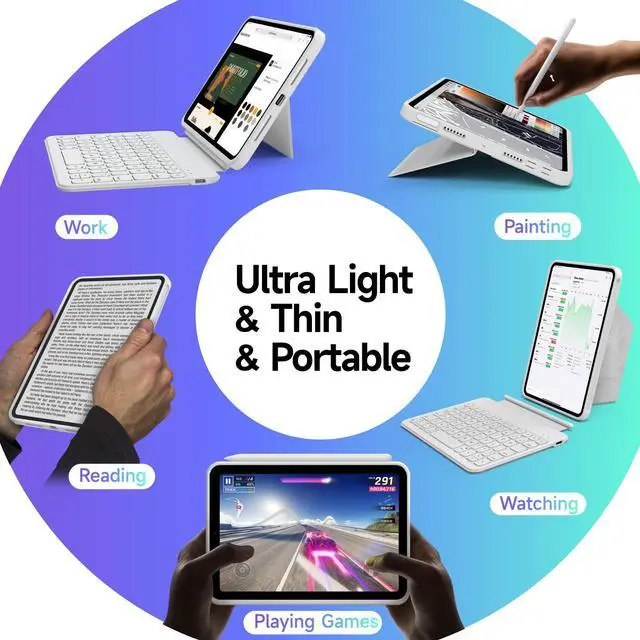 Alt view image 4 of 5 - accrosoo for iPad mini 6/7 (A17 Pro) 8.3" Detachable Magnetic Keyboard Case Full Protection, Scratch-Resistant Leather, 156° Stand, 7 Backlits & Rechargeable Pencil Holder & 11 Shortcuts (White)