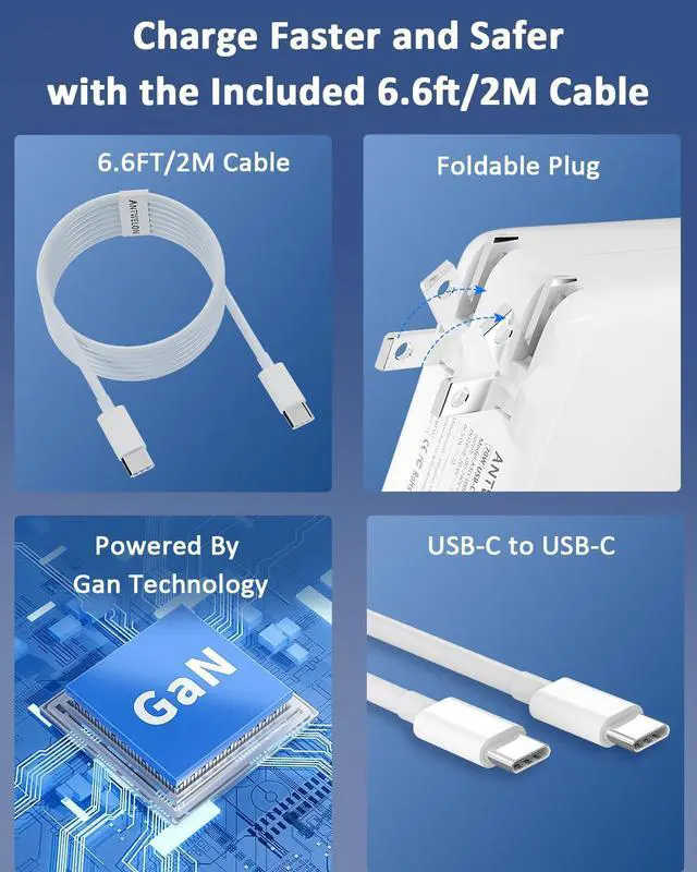Alt view image 4 of 5 - 70W USB C Charger for MacBook Air MacBook Pro 13 14 15 16 inch 2024 2023 2022 2021 2020, M1 M2 M3 Laptop GAN PD 3.0 Fast USB C Power Adapter, 6.6 ft Cable